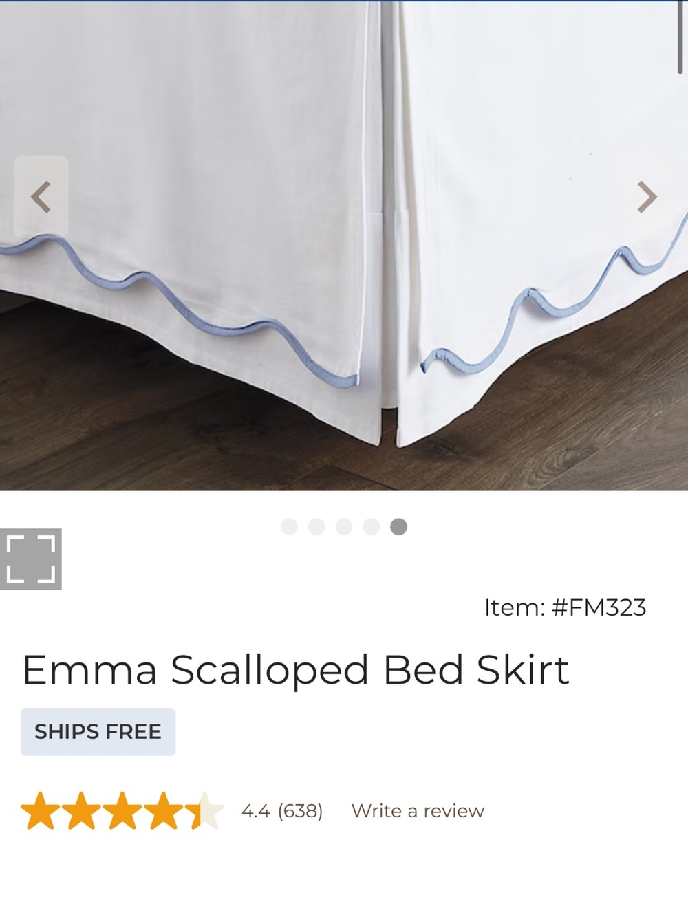 Scalloped Bed Skirt in White with Blue Cornflower Trim - Emma